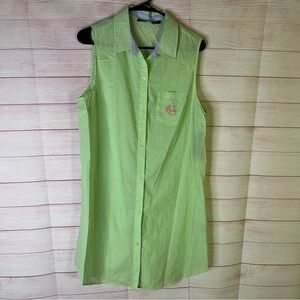 Lauren‎ Ralph Lauren Cotton Gingham Green White Sleeveless  Dress Large